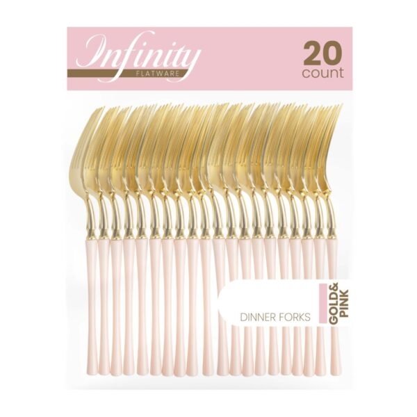 Infinity Flatware Gold and Pink Dinner Forks 20ct