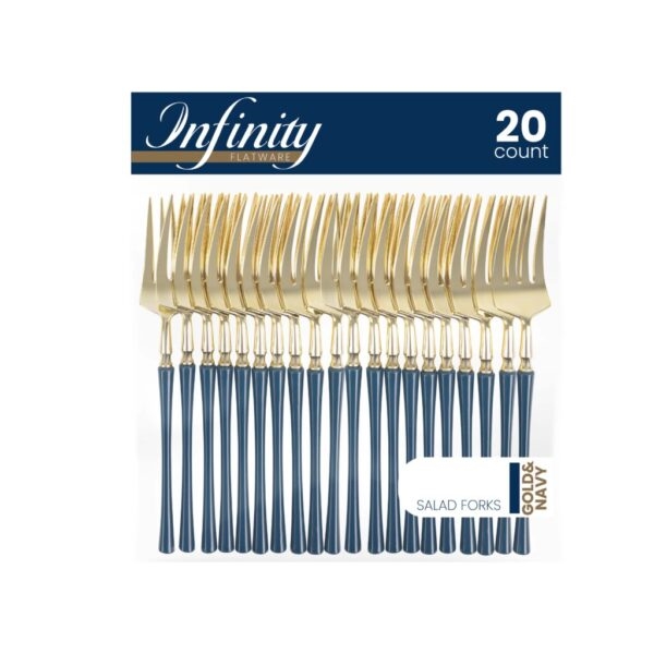 Infinity Flatware Gold and Navy Salad Forks 20ct