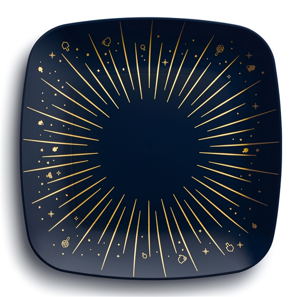 Decor Chanukah Square Plates Collection Navy Blue with Gold