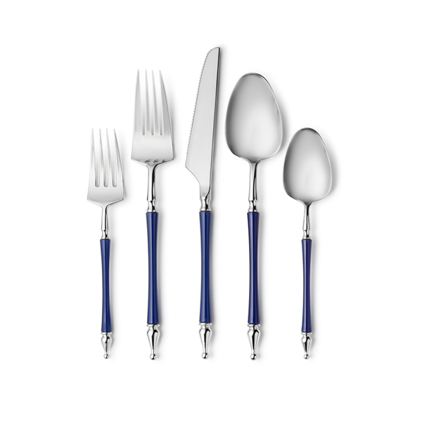 Decor Sophisticate Flatware Collection Silver/Navy Blue-40ct