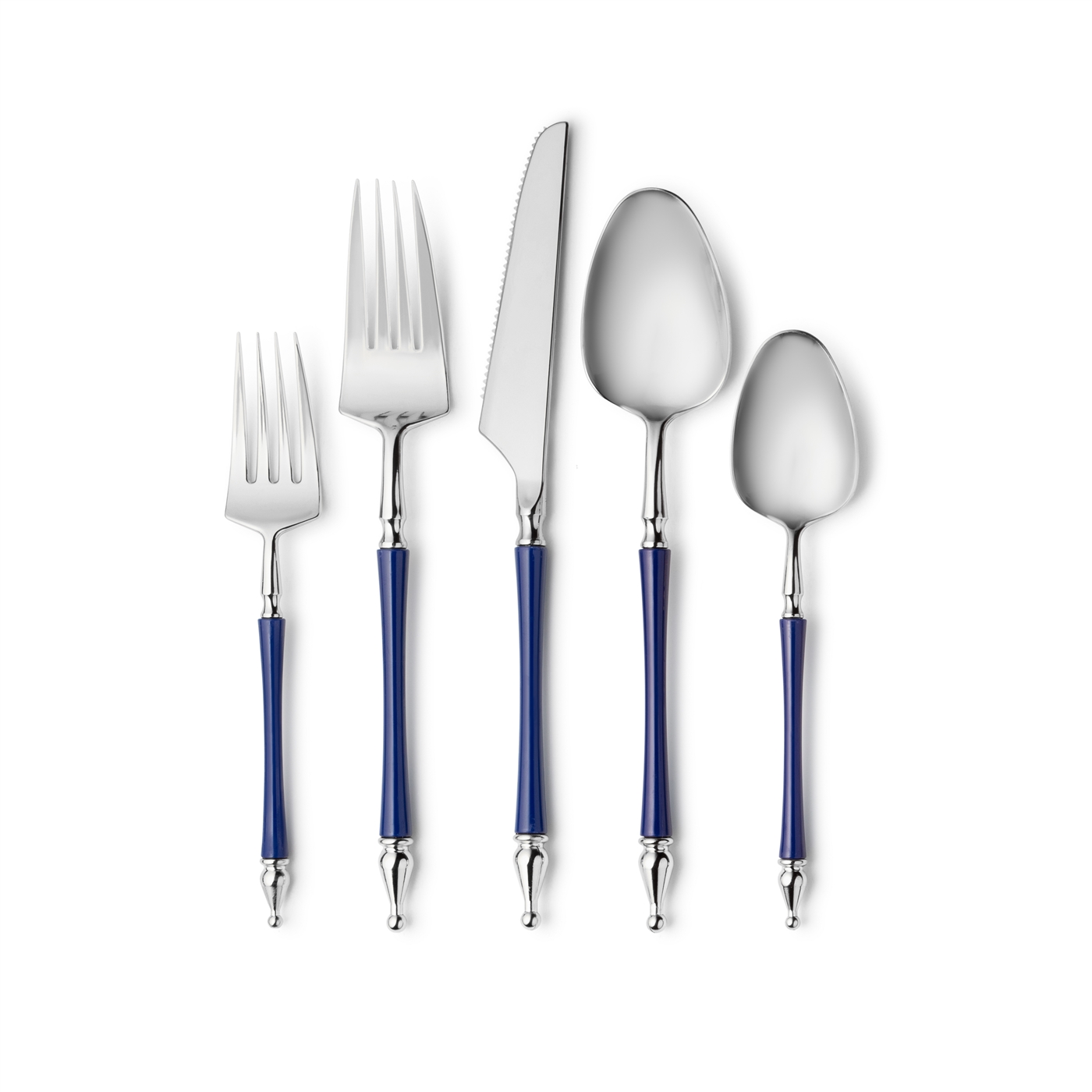 Decor Sophisticate Flatware Collection Silver/Navy Blue-40ct