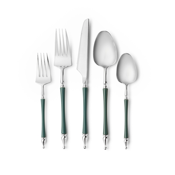 Decor Sophisticate Flatware Collection Silver/Green-40ct