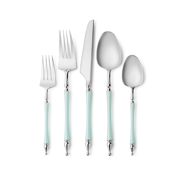 Decor Sophisticate Flatware Collection Silver/Turquoise-40ct