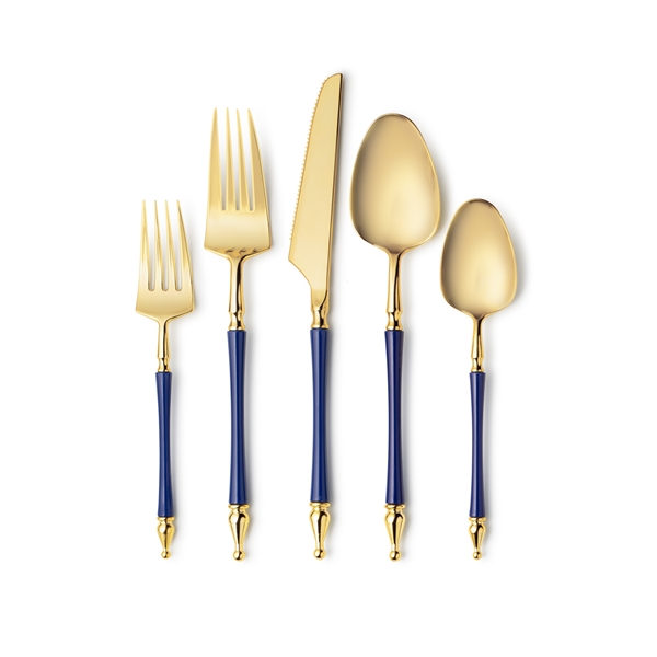 Decor Sophisticate Flatware Collection Gold/Navy Blue-40ct