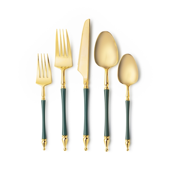 Decor Sophisticate Flatware Collection Gold/Green-40ct
