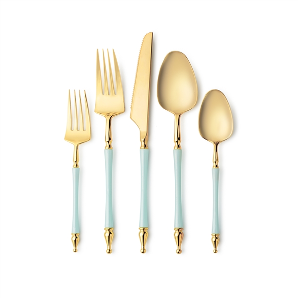 Decor Sophisticate Flatware Collection Gold/Turquoise-40ct