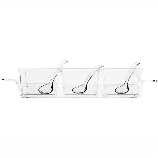 Lucite 3-Section Serving Tray with Spoons and Holder