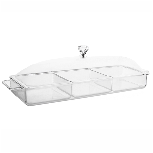 Clear Lucite 3-Section- Serving Tray With Lid - Lucite Dinnerware