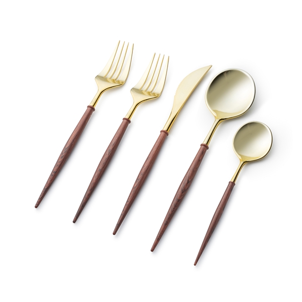 Noble Collection Cutlery 40 Pc Brown Wood with Gold