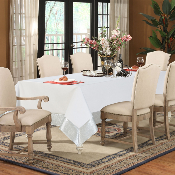 Bryce White and Silver Faux Leather Tablecloth