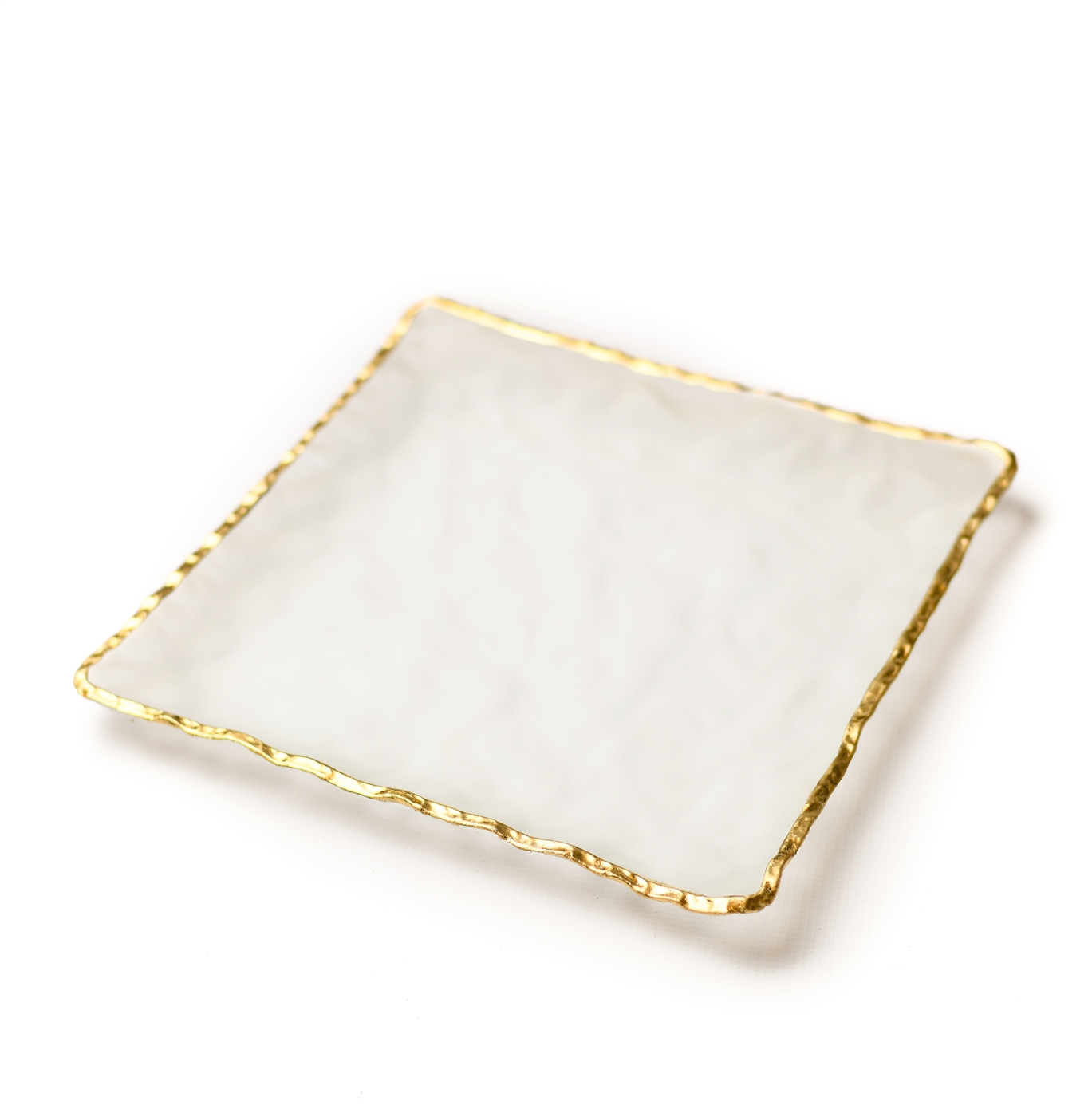 Square Glass Tray in Frosted White Color with Gold Rim