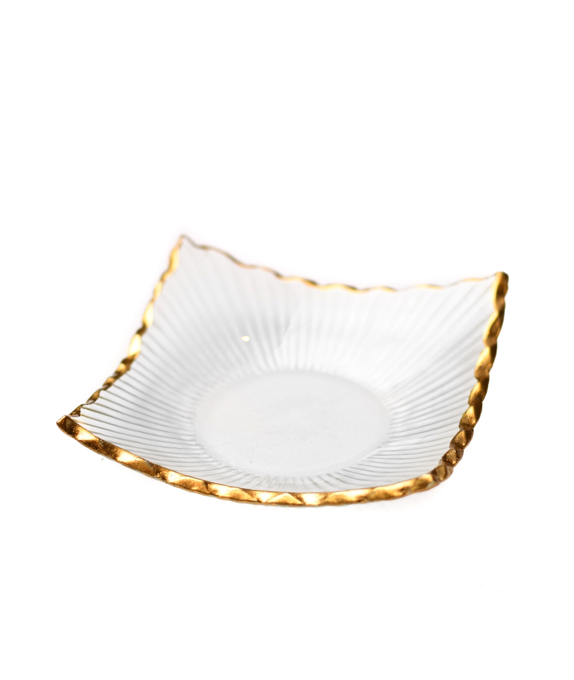 Clear Square Glass Tray with Gold Rim Lifted Edges