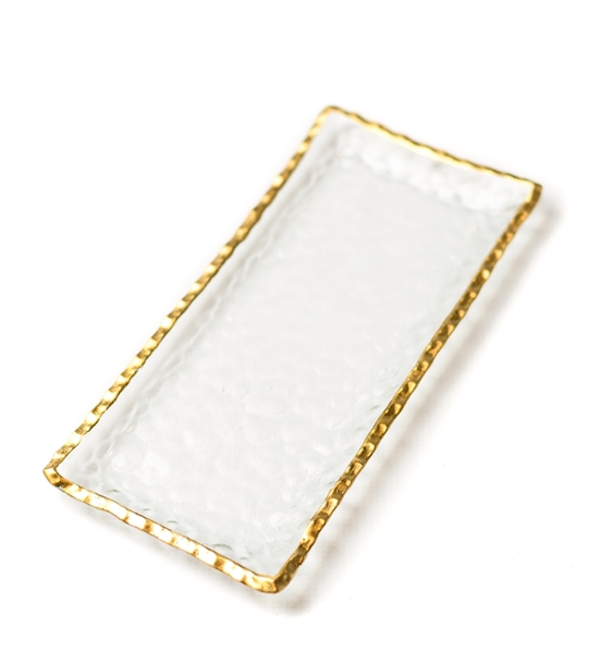 Clear Rectangular Glass Tray with Gold Rim- SM