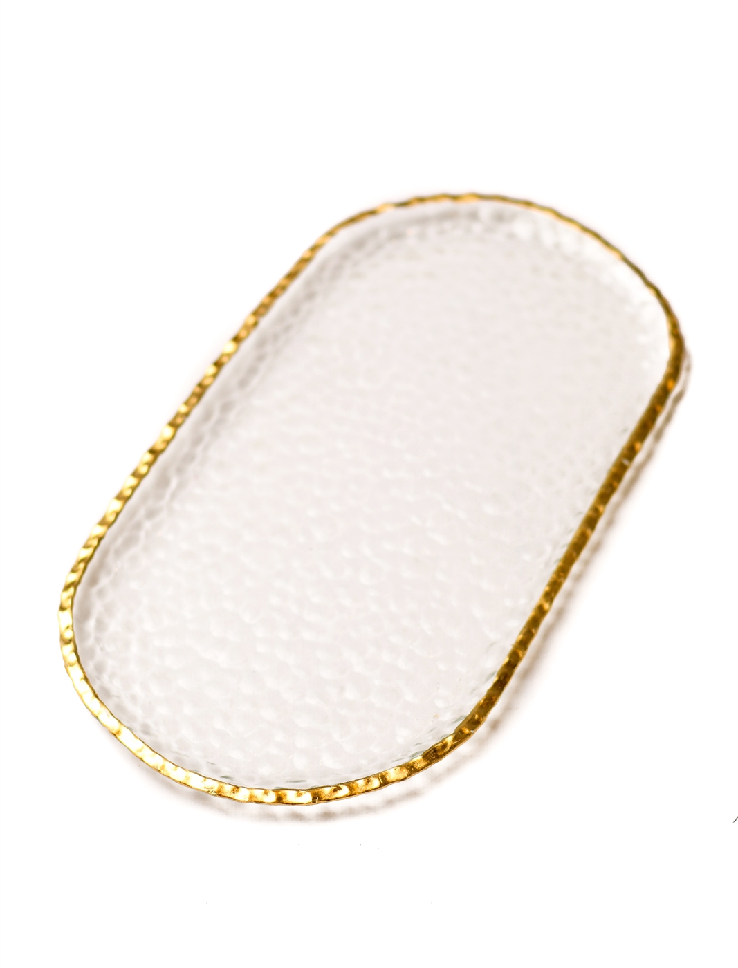 Clear Oblong Glass Tray with Gold Rim-LG