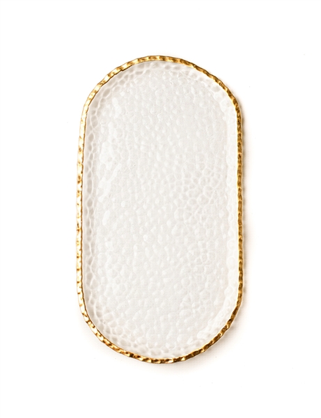 Clear Oblong Glass Tray with Gold Rim-MD