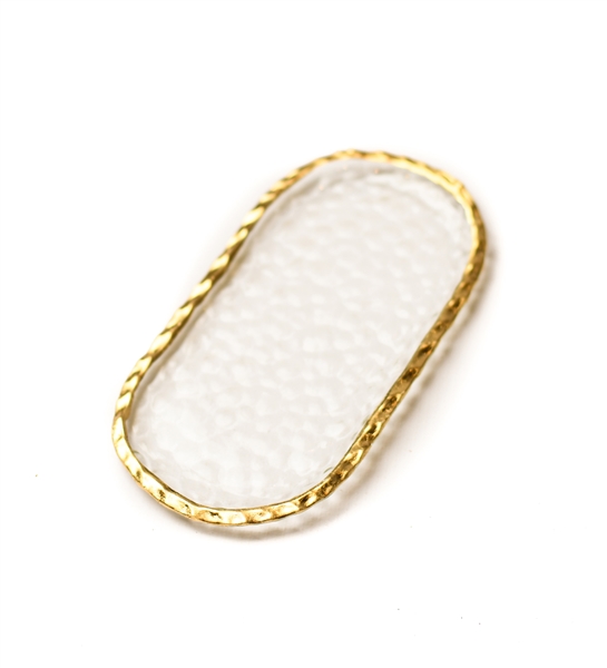Clear Oblong Glass Tray with Gold Rim-SM