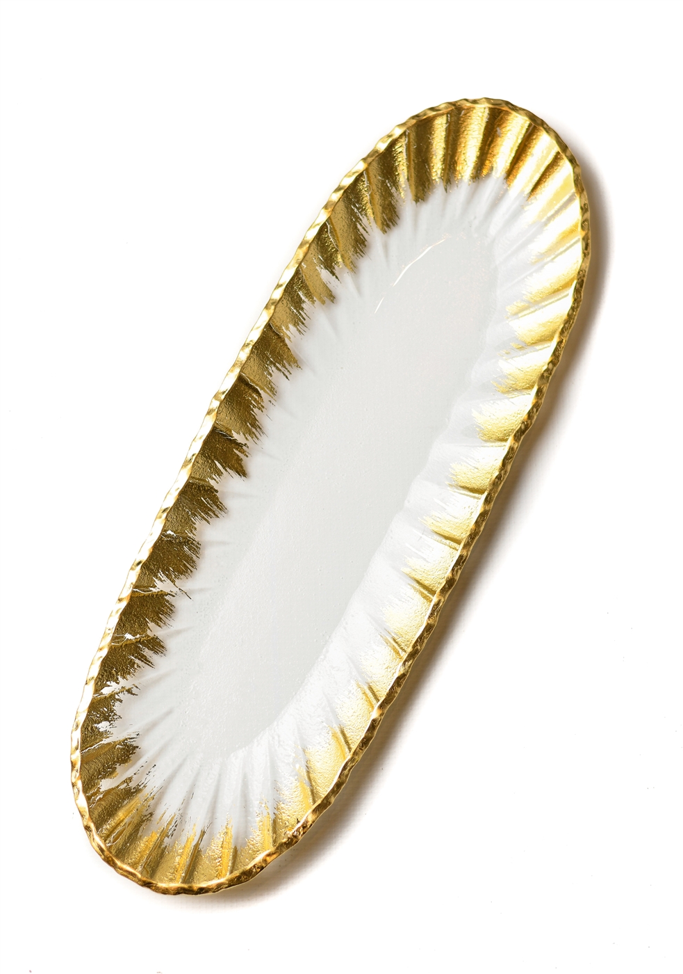 Clear Oblong Glass Tray  with Gold Rim