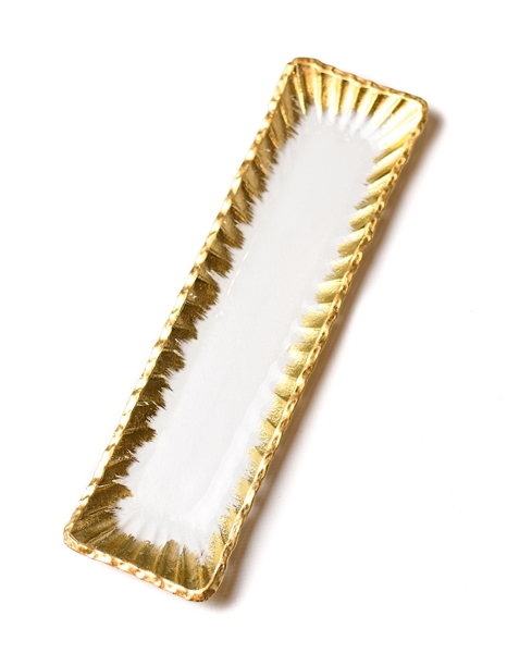Clear Rectangular Glass Tray with Gold Rim