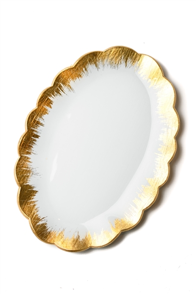White Oval Glass Tray with Gold Rim
