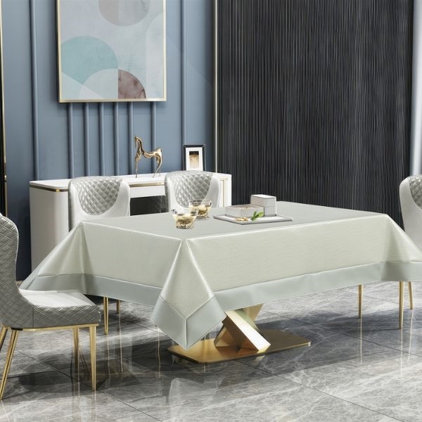 Houston Off- White and Silver Faux Leather Tablecloth