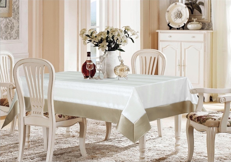Avalon White & Platinum Faux Leather Tablecloth - Luxury Table Covers