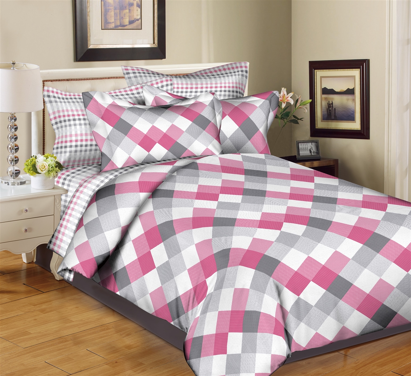 Better Bed Collection: Diamond Mix & Match Pink 8PC Bedding Sets - 200 Thread Count