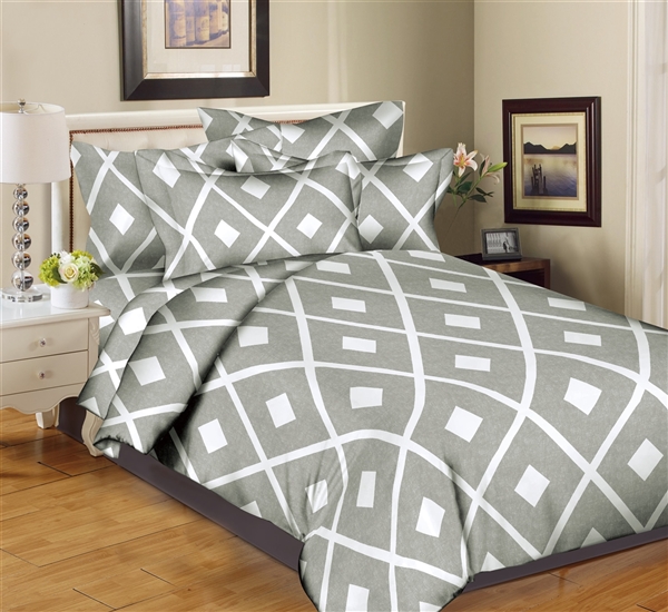 Better Bed Collection: Diagonal Diamonds Gray 8PC Bedding Sets - 200 Thread Count
