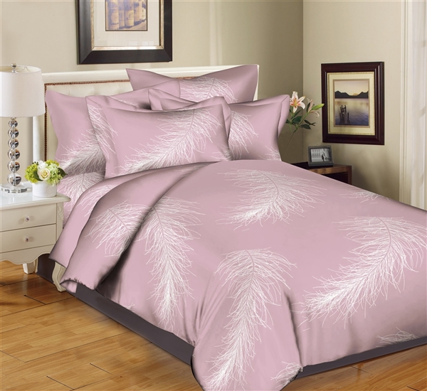 Better Bed Collection: Subtle Feather Mauve 8PC Bedding Sets - 200 Thread Count