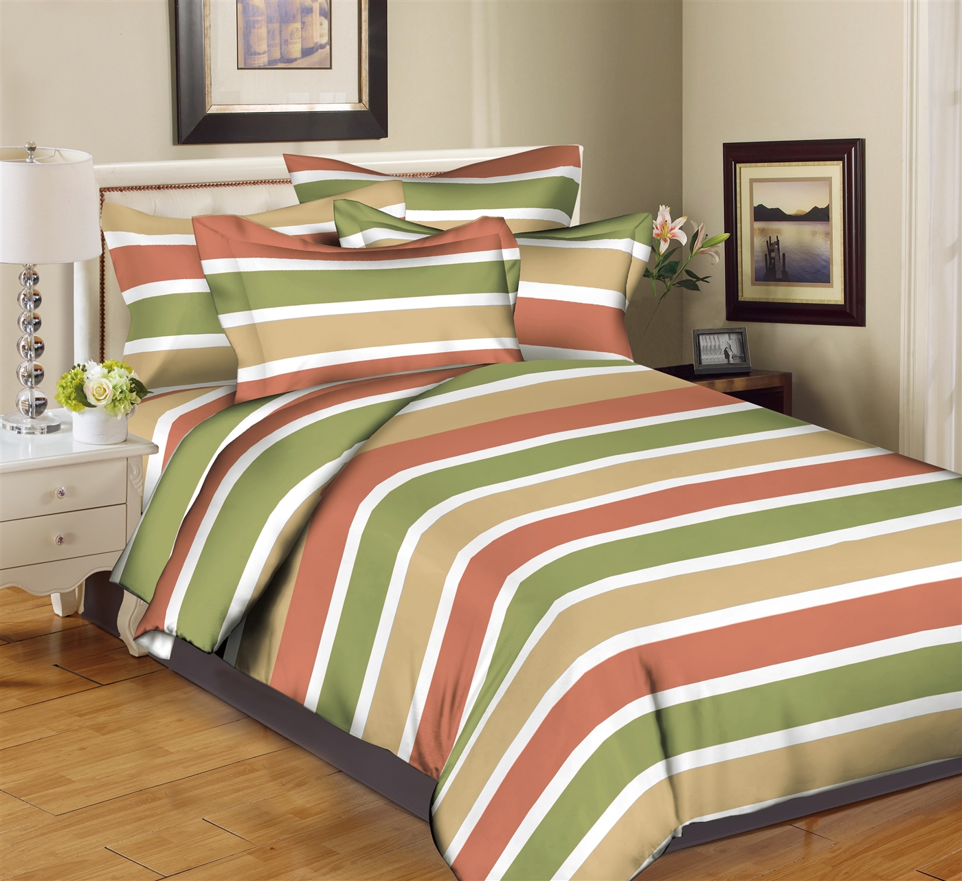 Better Bed Collection: Coral Stripes 8PC Bedding Sets - 200 Thread Count
