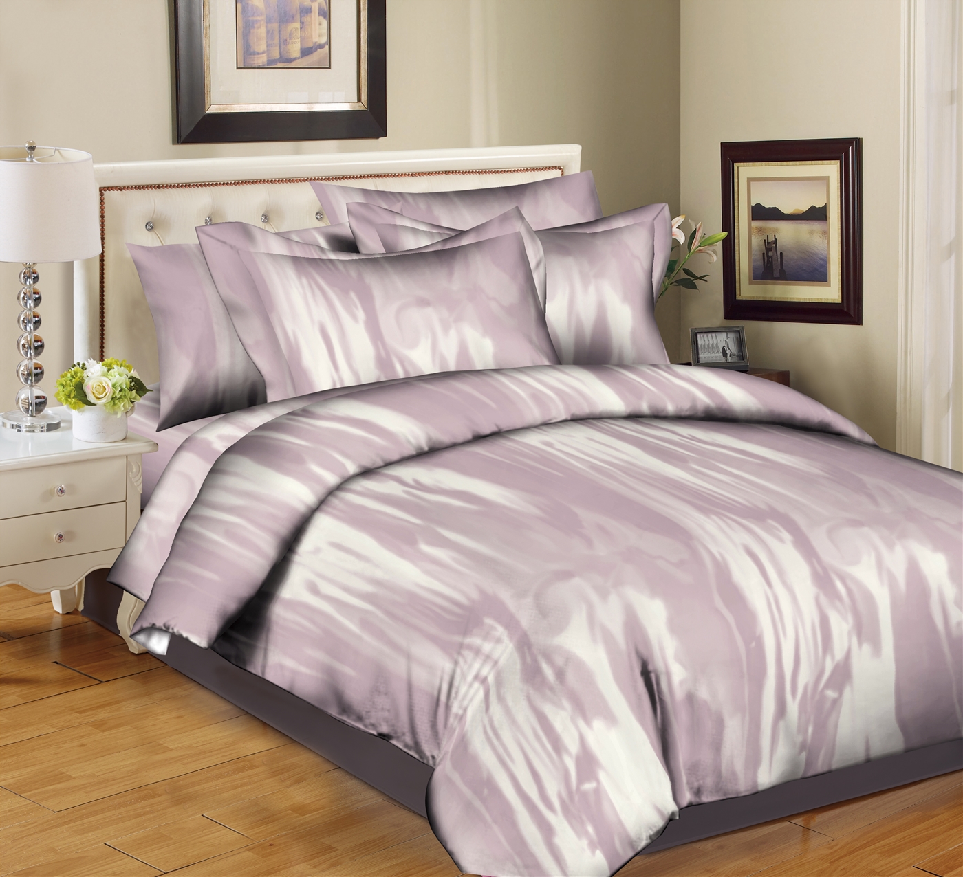 Better Bed Collection :Creamy Marble-Lavender 8pc Bedding Set