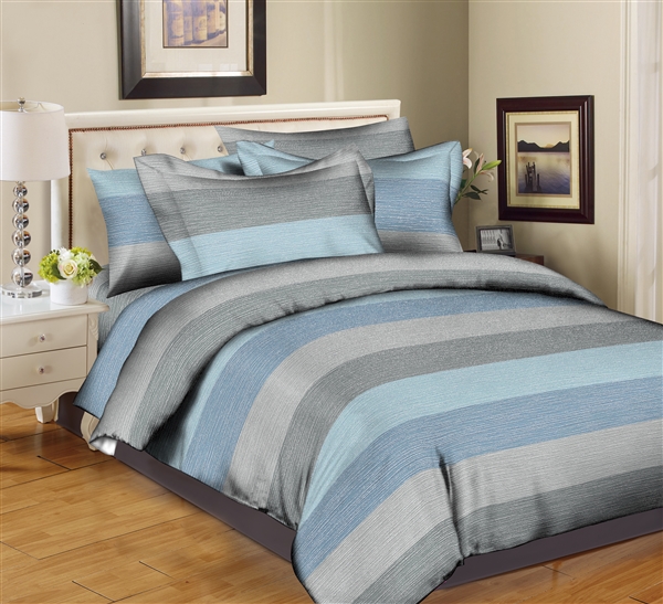 Better Bed Collection: Fine Lines Blue 8PC Bedding Sets - 200 Thread Count