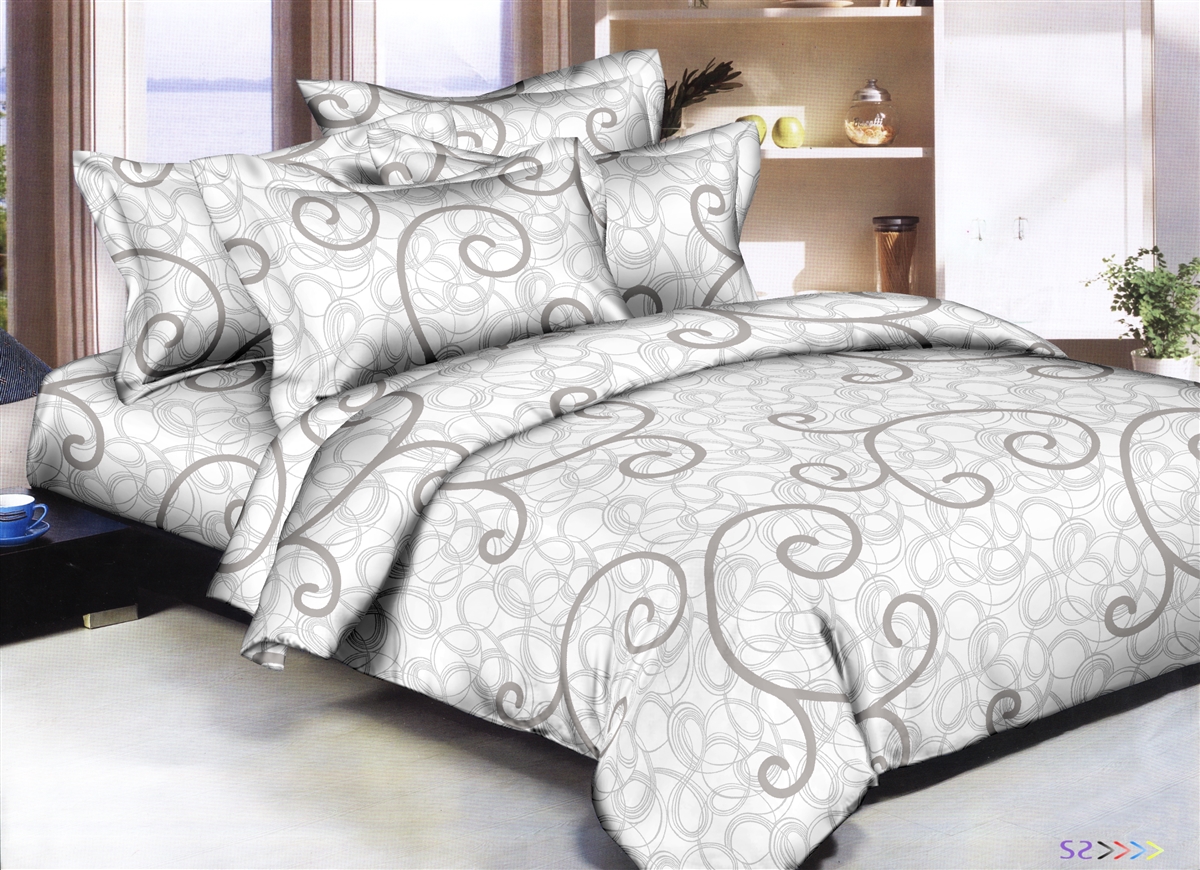 Better Bed Collection: Elegant Swirls Grey 8PC Bedding Sets - 300 Thread Count