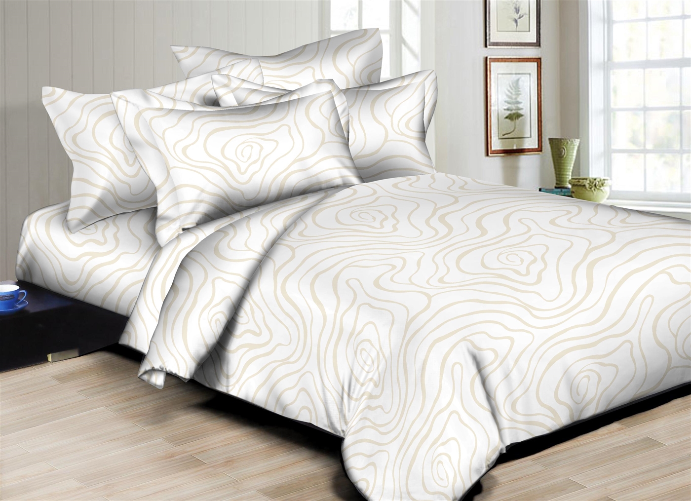 Better Bed Collection: New Dimension Ivory 8PC Bedding Sets - 300 Thread Count