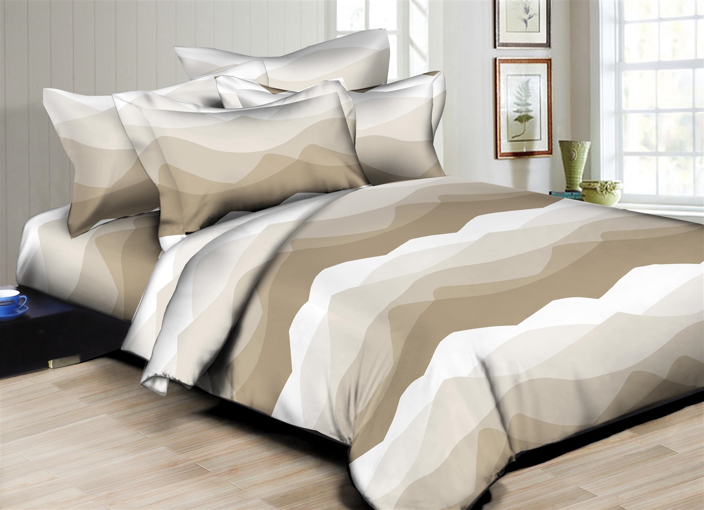 Better Bed Collection: Valleys & Hills Taupe 8PC Bedding Sets - 300 Thread Count