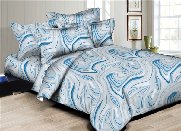 Better Bed Collection: Blended Swirls Blue 8PC Bedding Sets - 300 Thread Count