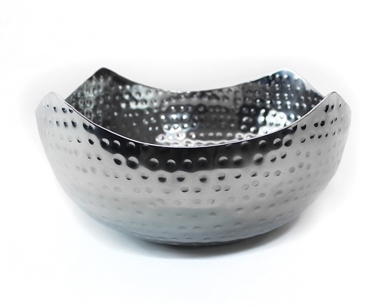 Silver Hammered Design Salad Bowl - Decorative Dinner Party Accents