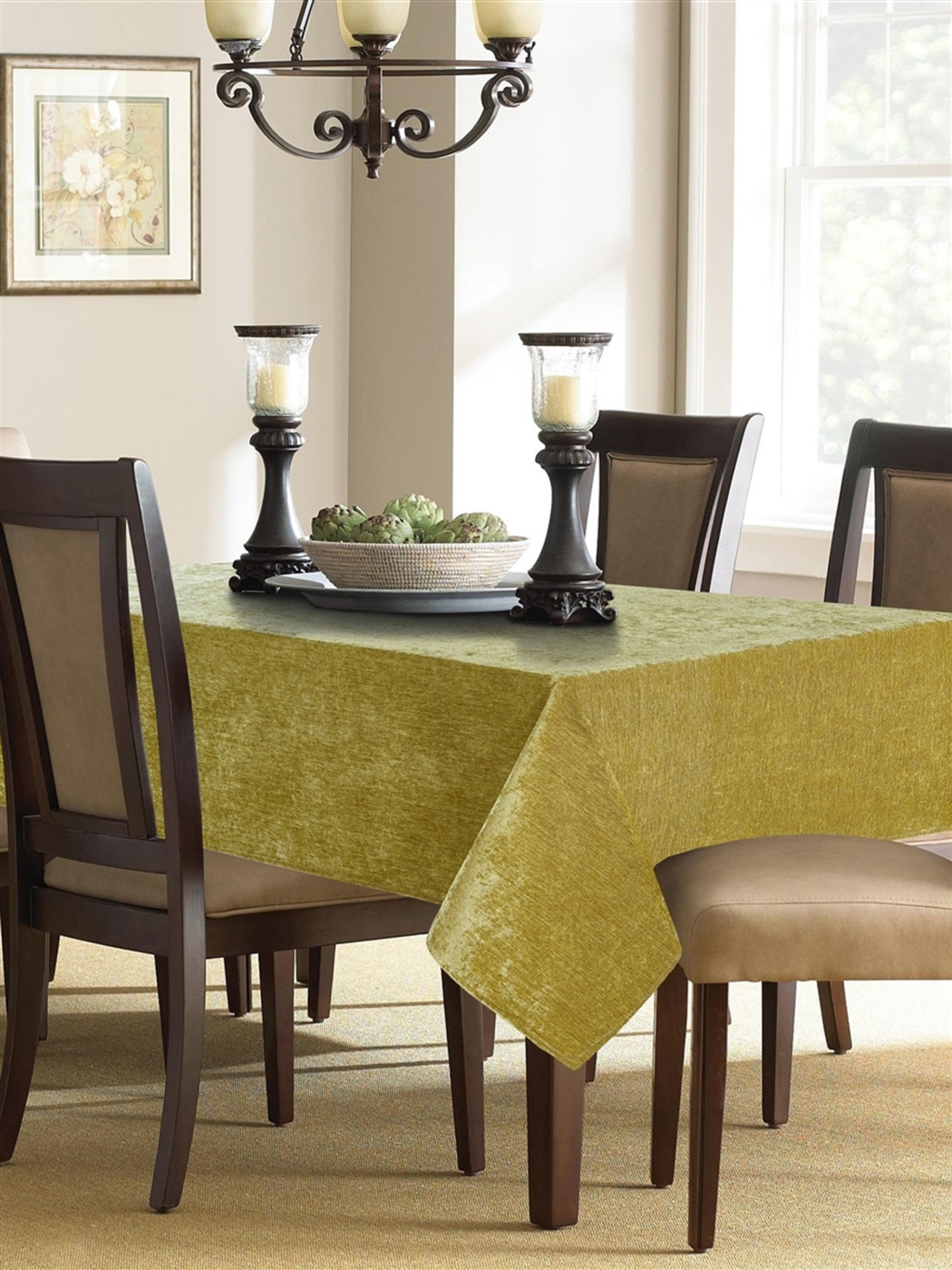 Jardin Olive Green Chenille Tablecloth