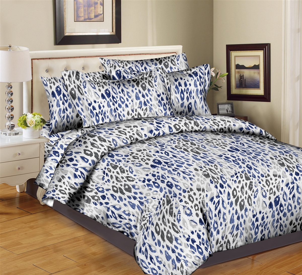 Better Bed Collection: Leopard Trend- Blue 8PC Twin Bedding Set