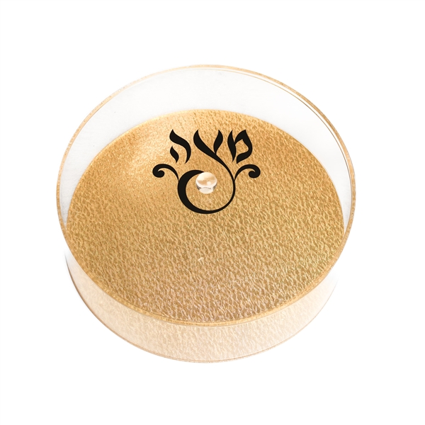Clear with Gold Base Round  Matzah Box 14"