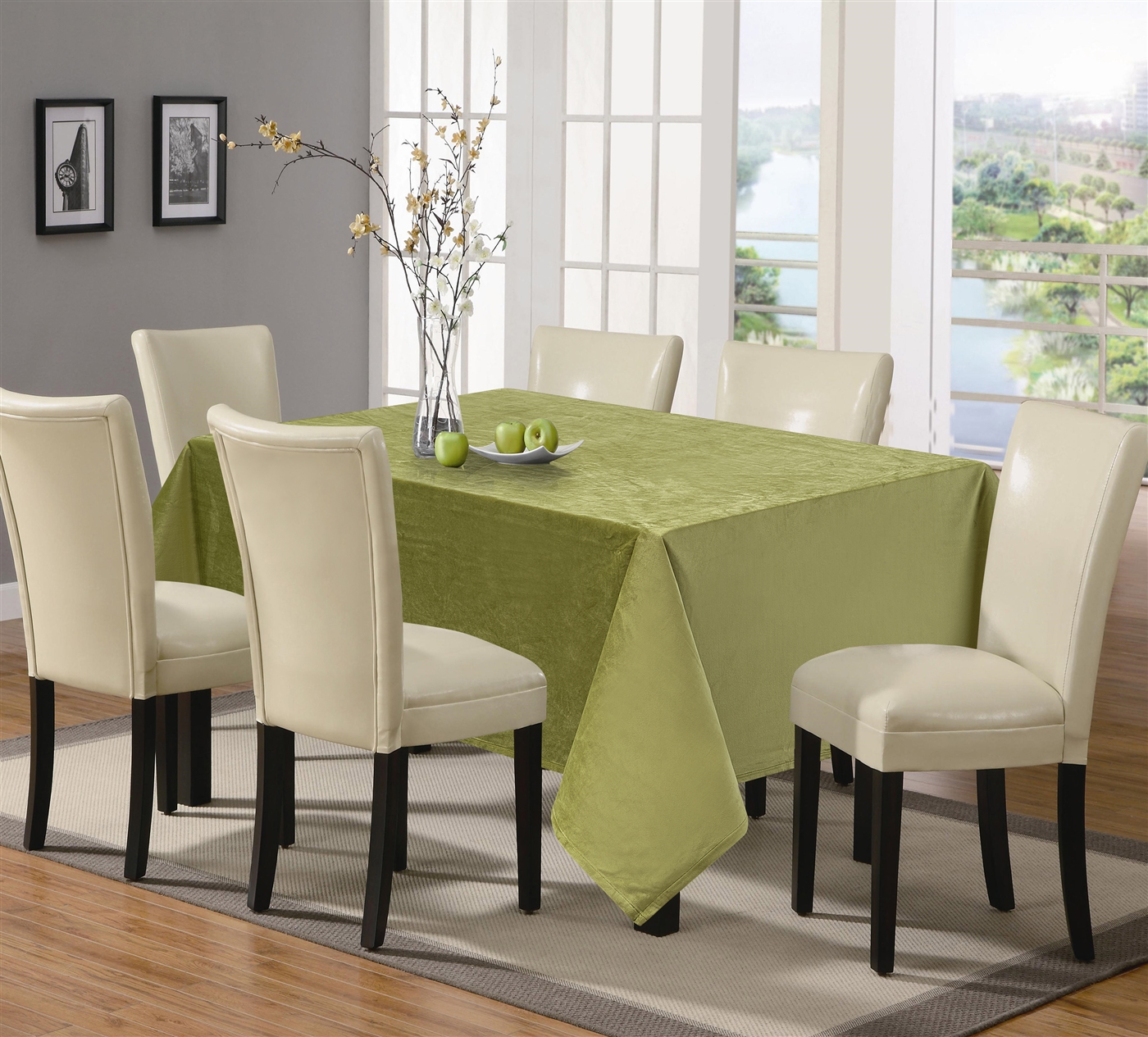 Santa Monica Olive Green Velvet Tablecloth