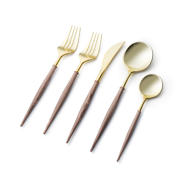 Noble Collection Cutlery 40 Pc Mocha Wood with Gold