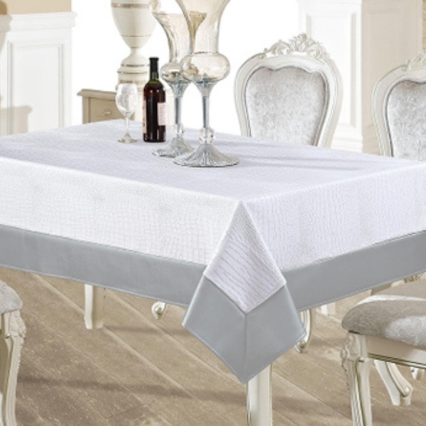 White & Silver Faux Leather Tablecloth - Luxury Table Covers