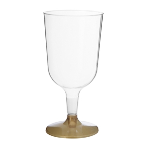 Disposable Plastic Wine Cups With Gold Base - 6 Per Pack