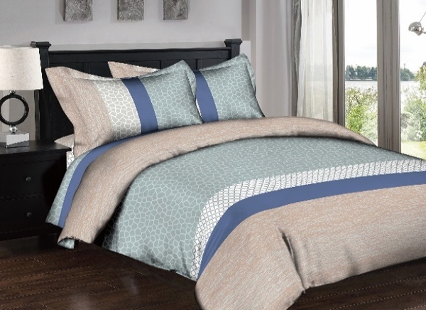Superior Linen Stones Stripes Blue 6pc Discount Luxury Bedding Set