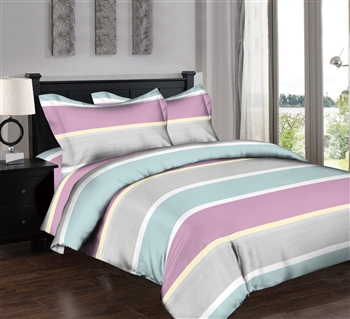 Superity Linen: Pastel Stripes Pink 6pc Twin Bedding Set