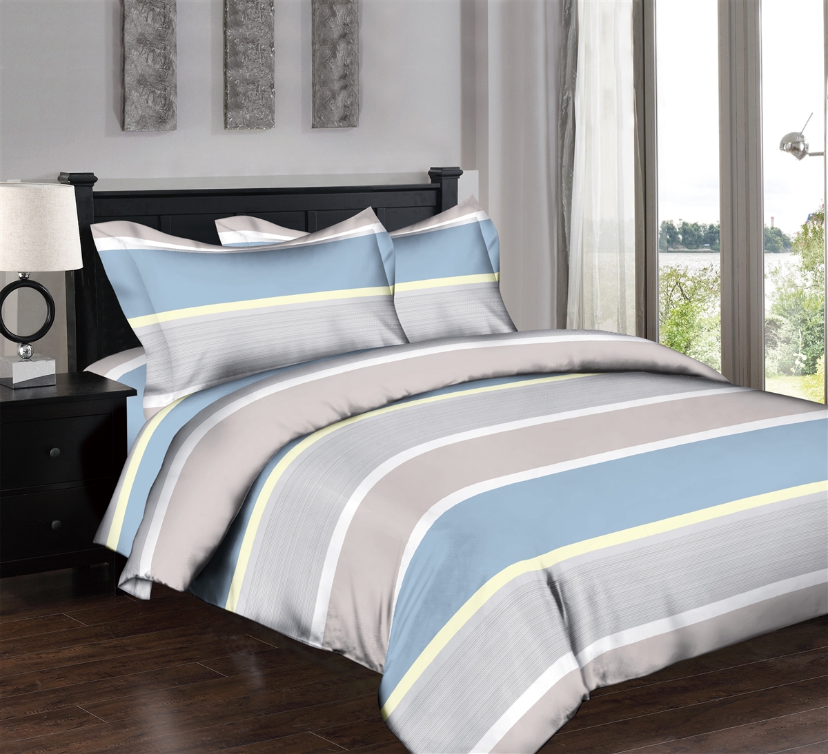 Superity Linen: Pastel Stripes Blue 6pc Twin Bedding Set