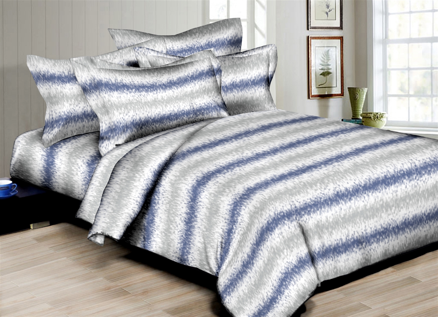 Superior Linen: Sprayed Stripes-Blue 6PC Twin Bedding Set