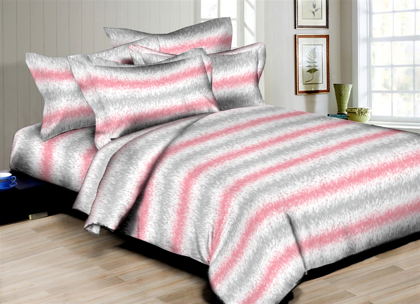 Superior Linen: Sprayed Stripes-Pink 6PC Twin Bedding Set