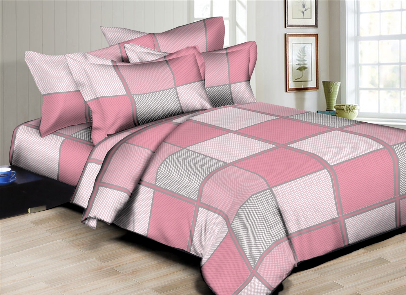 Superior Linen: Pink Checkers 6PC  Bedding Set