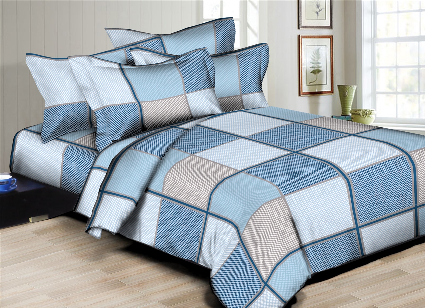 Superior Linen: Blue Checkers 6PC  Bedding Set